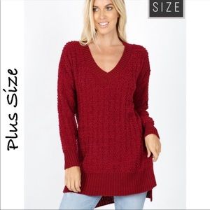 Cabernet V neck popcorn sweater 1X/2X/3X